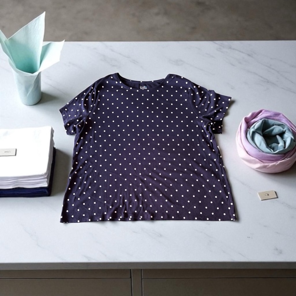 Croft & Barrow Navy Polka Dot Classic Tee - 2X
